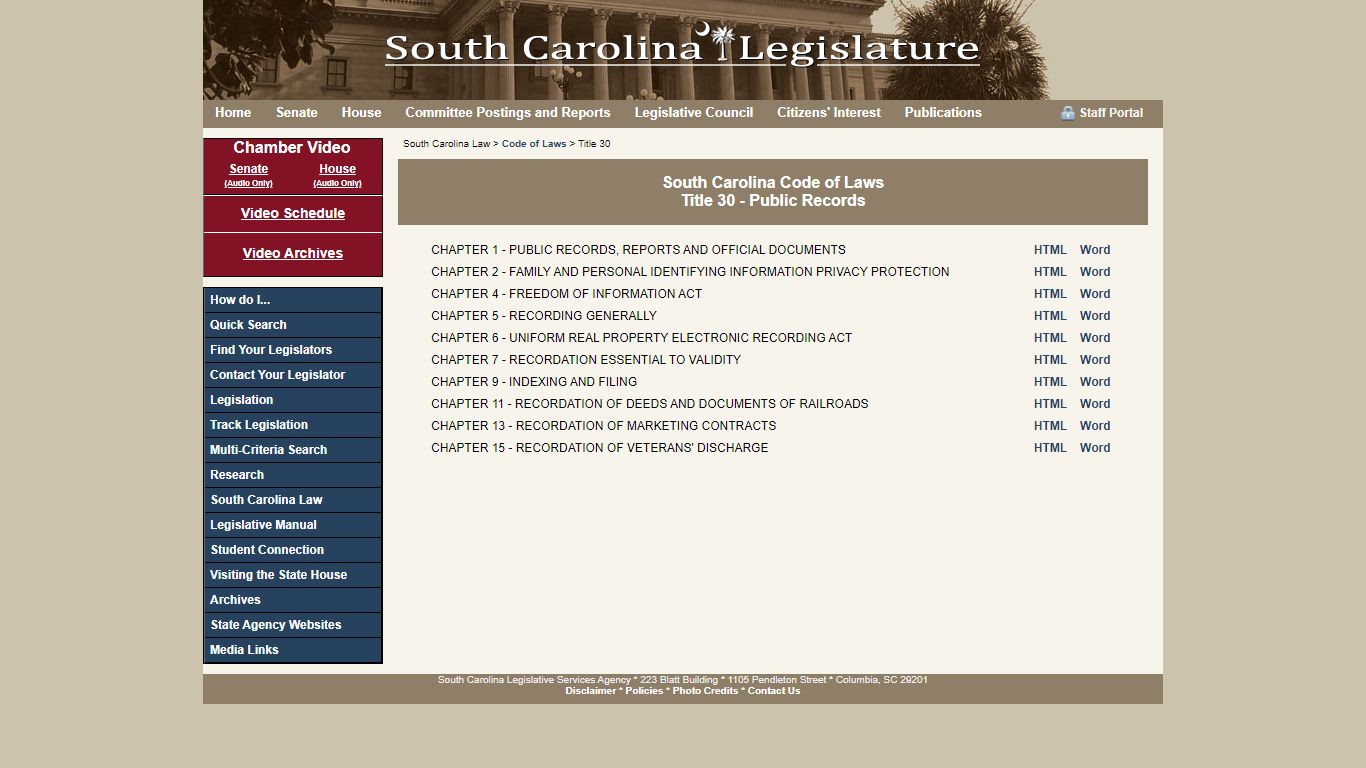 Code of Laws Title 30 Public Records - South Carolina General Assembly